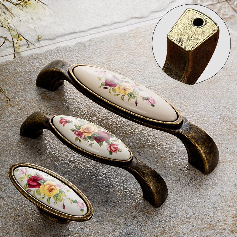 Yijia European Pastoral Ceramic Cabinet Knob - Large Pattern, Single Hole