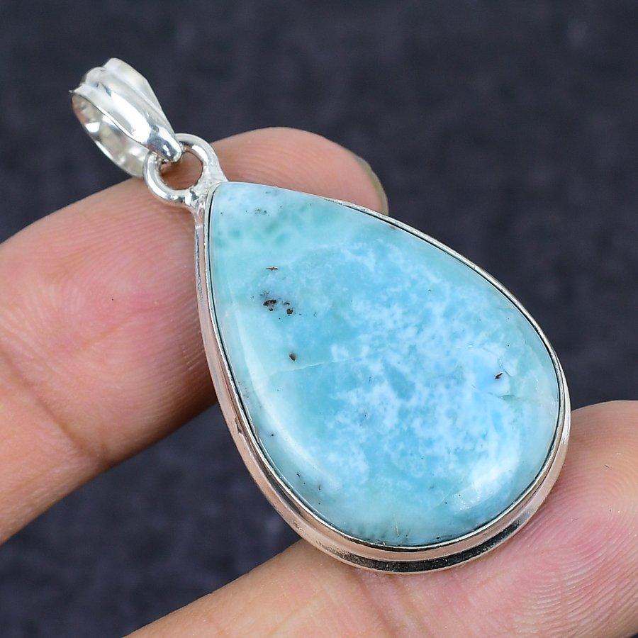 Larimar Gemstone Handmade 925 Sterling Silver Jewelry Pendant 1.85" K8f42
