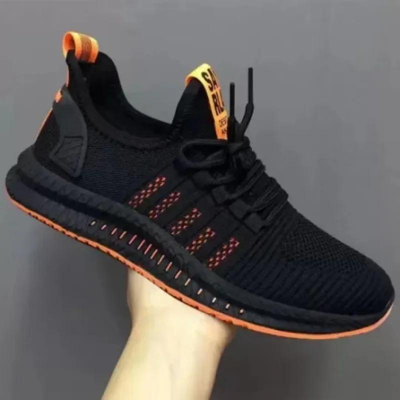 2024 Summer Flying Weaving Men's Vulcanize Shoes Low Cut Trendy Sports Shoes Men's Running Shoes Korean Edition Trendy Shoes