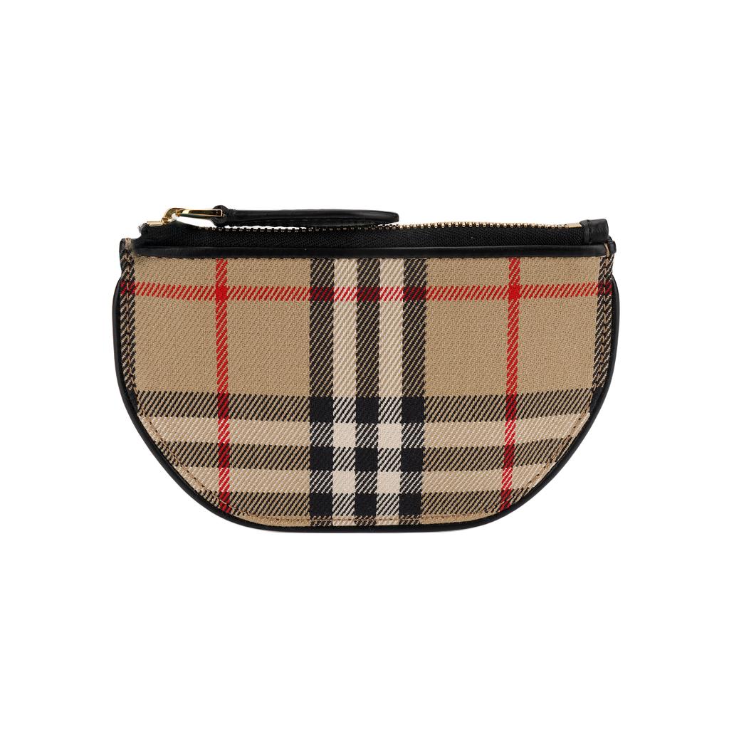 Burberry Olympia Vintage Checkered Elenpiya Zipper Cotton Calfskin Half-Moon Bag Clutch Purse Wallet