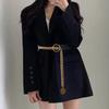 Wide Modern Black Waist Belt For Women With Unique Chain Design For Wear Versatile