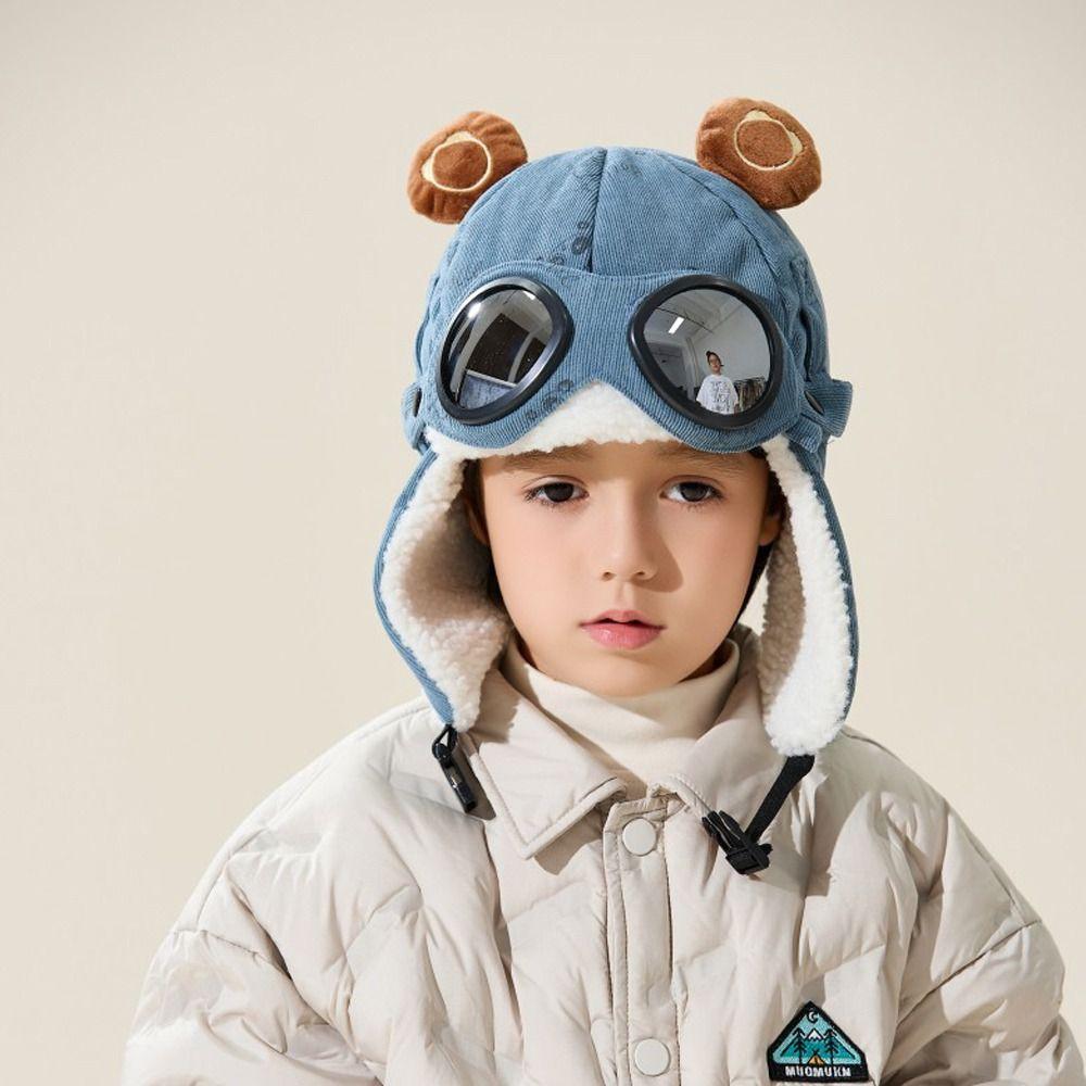 Cold Proof Children Pilot Hat Cute Cartoon Warm Hat Fashion Ear Protection Cap  Winter