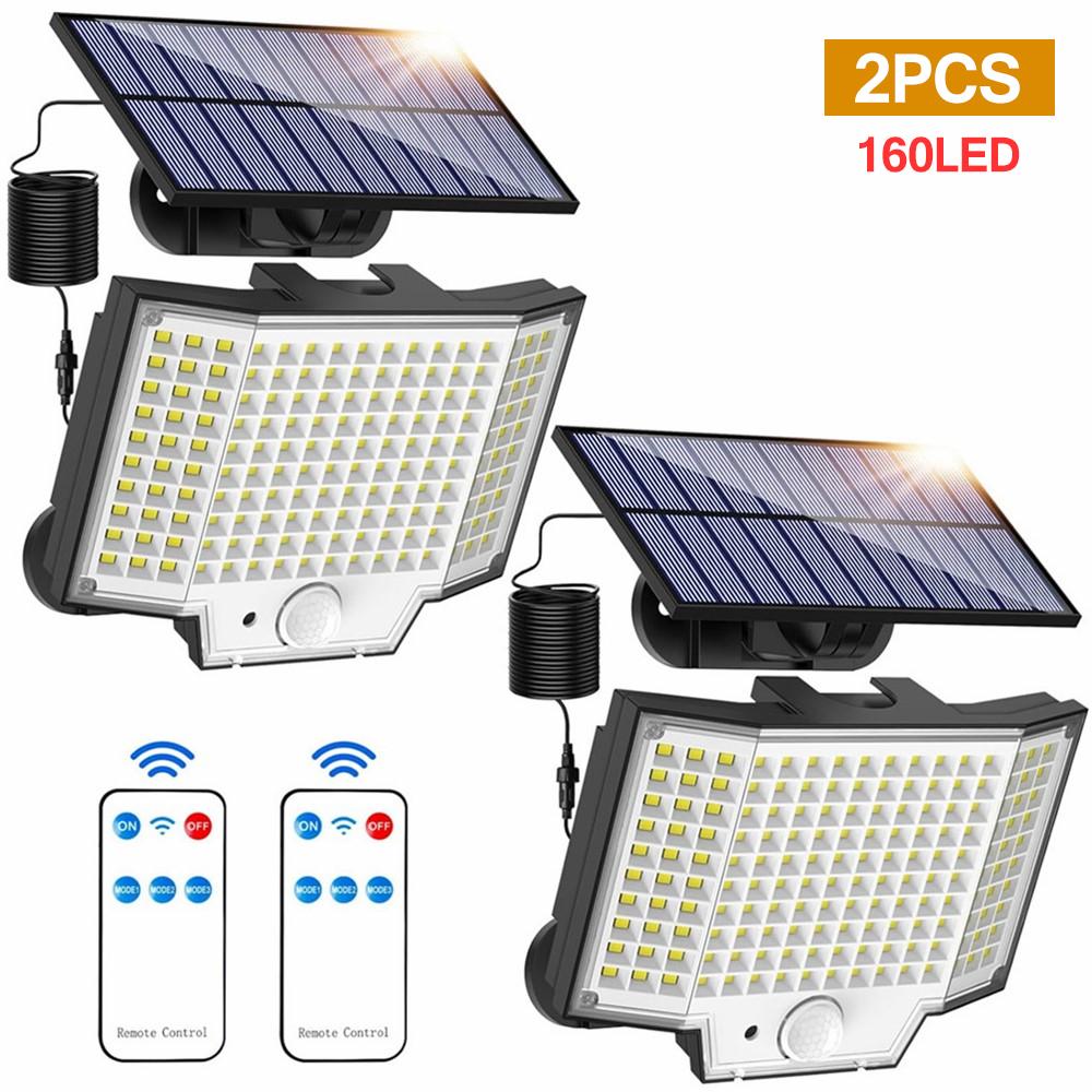 160/128 LED Outdoor Solar Street Lamp with 3 Modes Wall Lamps Waterproof PIR Motion Sensor Garden Park Decoration Light