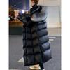 New  Women's Black and Golden Faux Padded Coat, Long Slim Fit, Thickened with Large Collar, Long Padded Padded Jacket