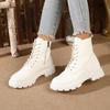 Fall/Winter New Women's  Platform British-Style Snow Boots, Casual Leather Lace-Up & Side Zipper Fashion Ankle Boots