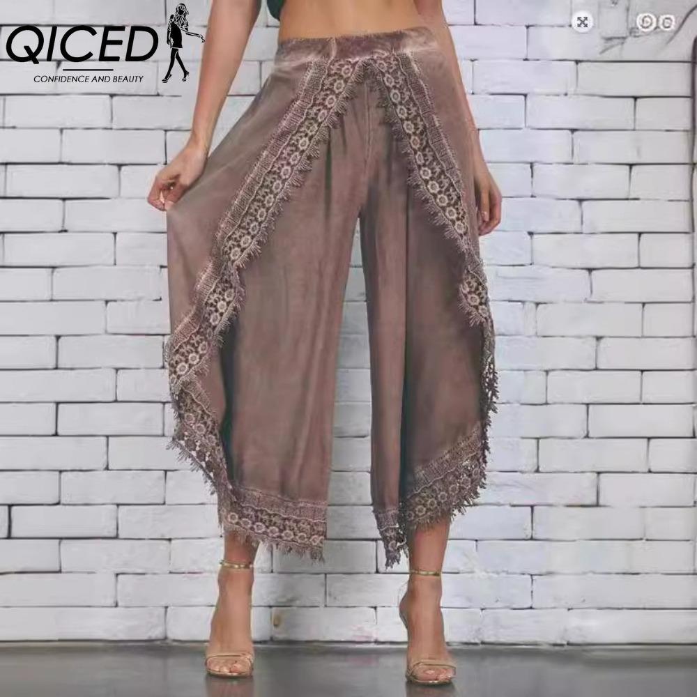 

QICED Женские модные повседневные брюки и капри с принтом однотонного цвета XXXL хаки