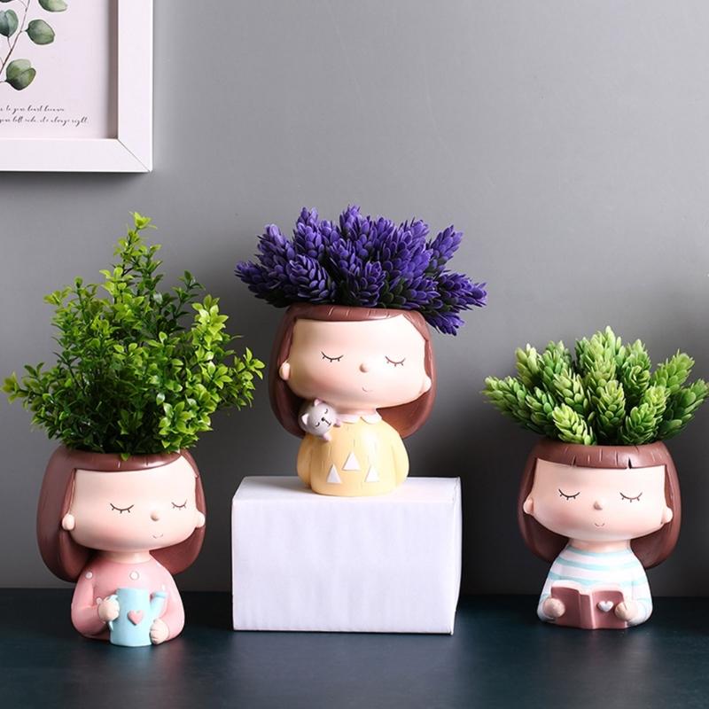 4×Head-Planter Silicone Mold Face Flower Pot Concrete Mold Girl Statue Planter Mold Face Flower Vase Epoxy Casting Mold