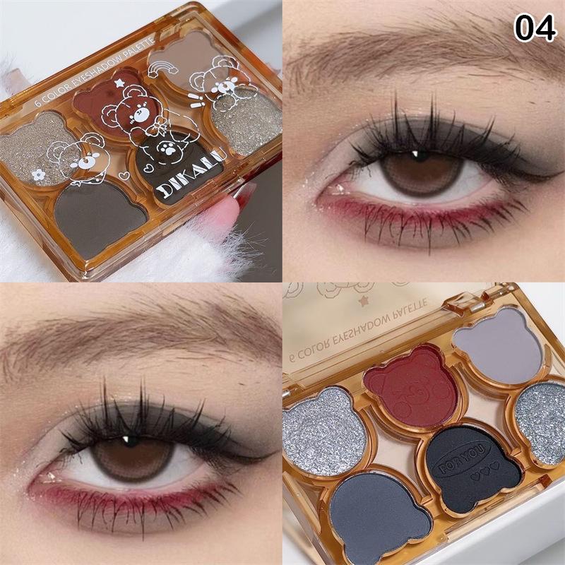 

Dikalu Bear Swan Ballet Six Eyeshadow Palette Matte Fine Glitter Pearlescent Smoky Grey Red Black Eyeshadow Burgundy