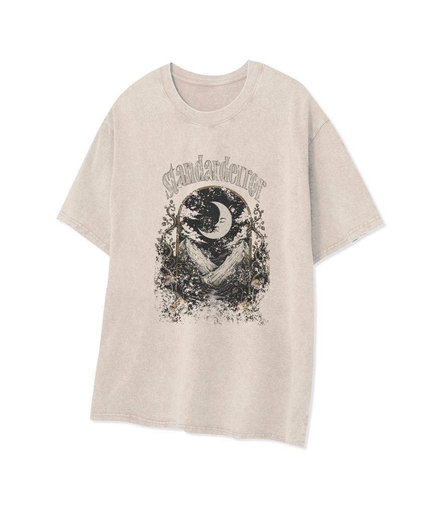 STANDARDERROR 87-Stan340 Vintage Mountain Moon Pigment Short Sleeve T-Shirt (4 Colors)