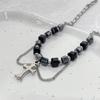 Gothic Cross Pendant Necklace Unisex Black Beaded Hip Hop Chain Trendy Retro High-grade Sense High Street Jewelry Accessories