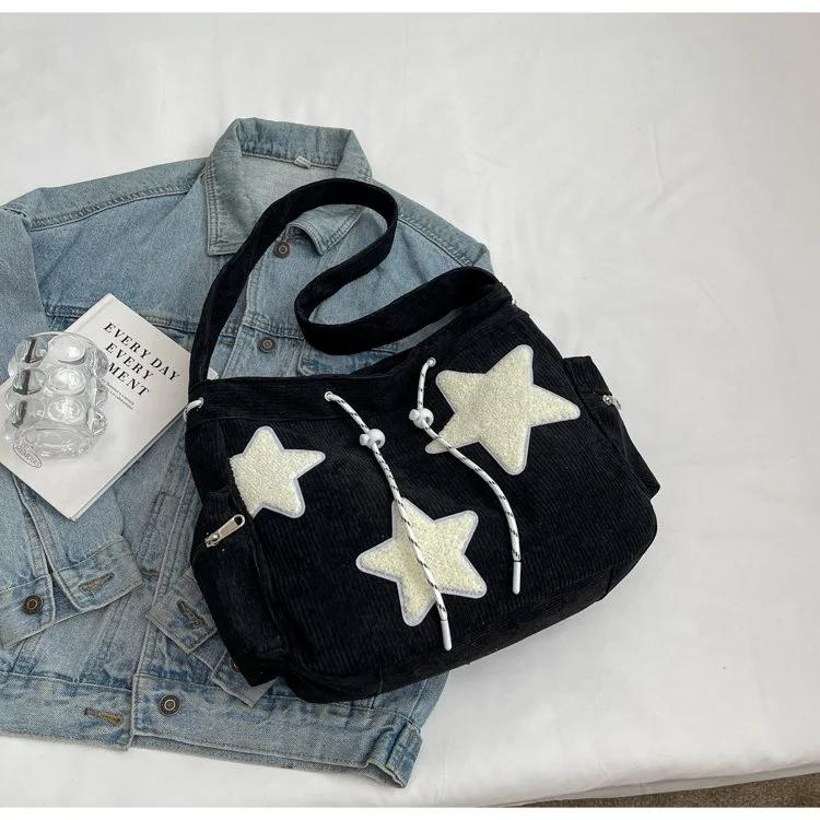 Star Appliques Velvet Personality Shoulder and Crossbody Bags Zipper Super Cool Autumn New Style Bags