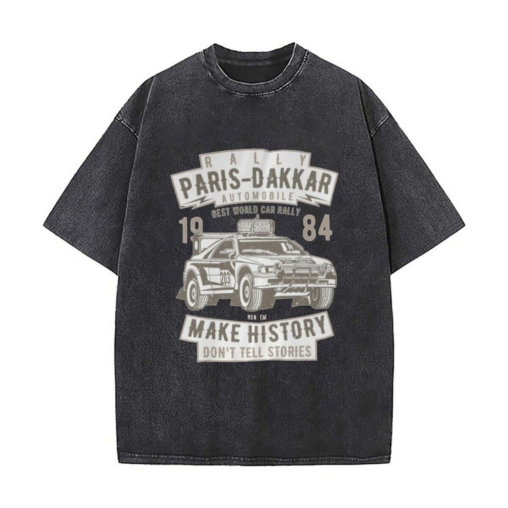 Paris-Dakar Rally Kunst Design Gewaschen Used Locker Streetwear Oberteile für Stadtspaziergänge