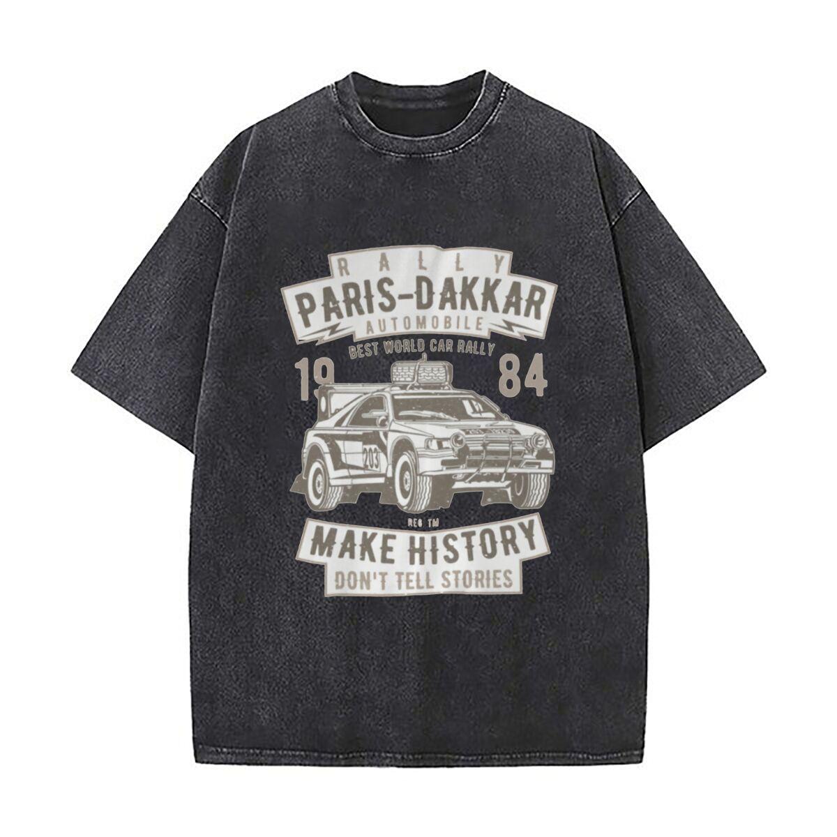 

ParisDakar Rally Art Design Washed Distressed Loose Streetwear Tops for City Walks S