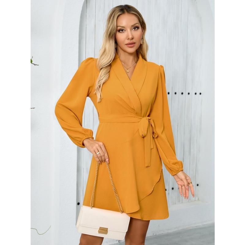 Women's Elegance Women's Long Sleeve Lapel Hemline Dress Dress