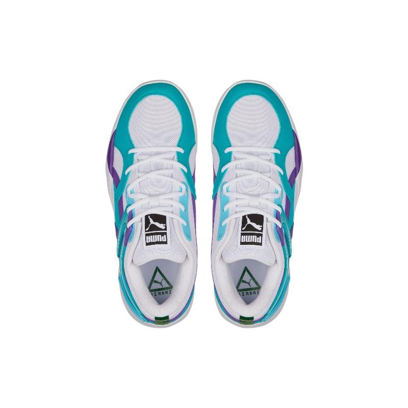 PUMA Men's White Blue TRC Blaze Court Low Top Basketball Shoes 376582-17