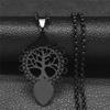 Tree of Life Stainless Steel Long Necklace for Men Black Color Necklaces & Pendants Jewelry cadenas para hombre N834S03