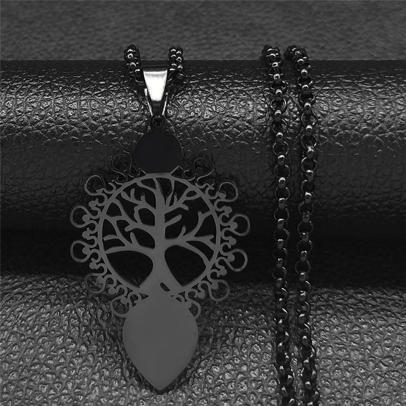 Tree of Life Stainless Steel Long Necklace for Men Black Color Necklaces & Pendants Jewelry cadenas para hombre N834S03
