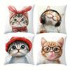 Home Decor Cute Kitten Designs Headbands Headphones Glasses Pattern Cushion Cover Suitable for Sofa Bedroom Car Pillow Cover