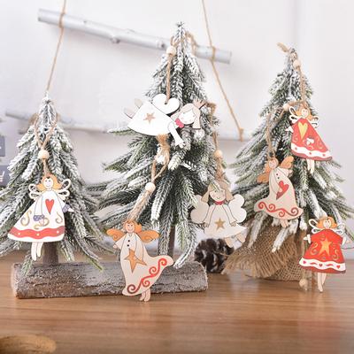 Weihnachtsdekoration, Kreativ, Beidseitig bemalt, Holz, Hanfseil-Anhänger, Süßer Engel, Weihnachtsbaum-Anhänger, Partydekoration