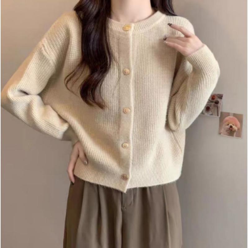 Temperament Knitted Cardigan Women's Autumn and Winter New Solid Color Simple Fashion Versatile Sweater Jacket