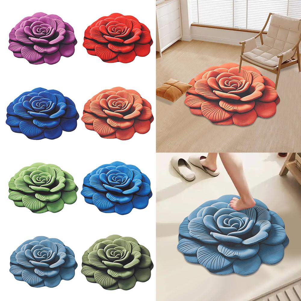 Special-shaped Flower Carpet Soft Non-slip Bathroom Floor Mat Absorbent 60x60cm/100x100cm Peony Floor Mat