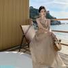 Bead Embroidery Pinch Pleated Neck Strap Holiday Dress Seaside Photo Backless Splicing Sequined Suspender Long Dress Women
