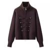 2026 Retro Chinese Style Frog Button Zipper Knit Cardigan - Women's Autumn/Winter Versatile Half-High Collar