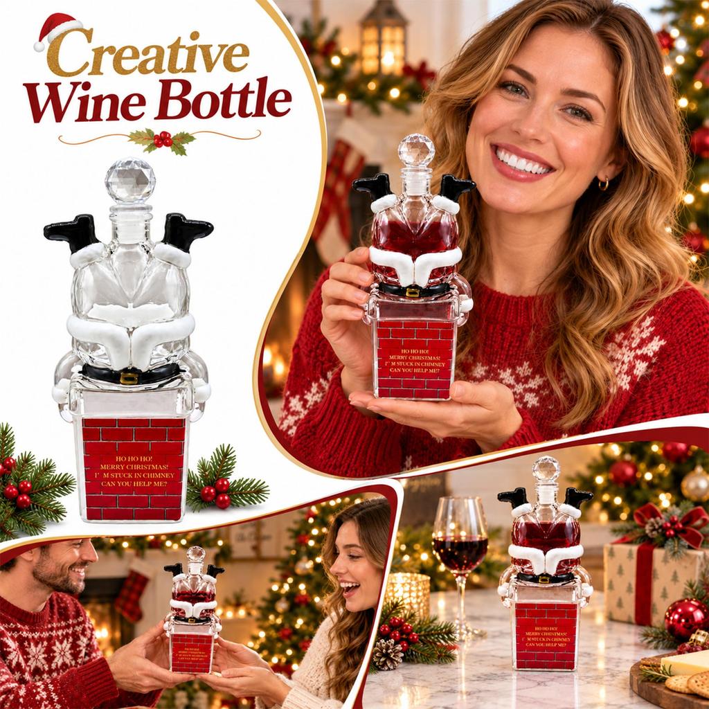 Novelty Glass Wine Bottle for Christmas Holiday Décor and Gifting
