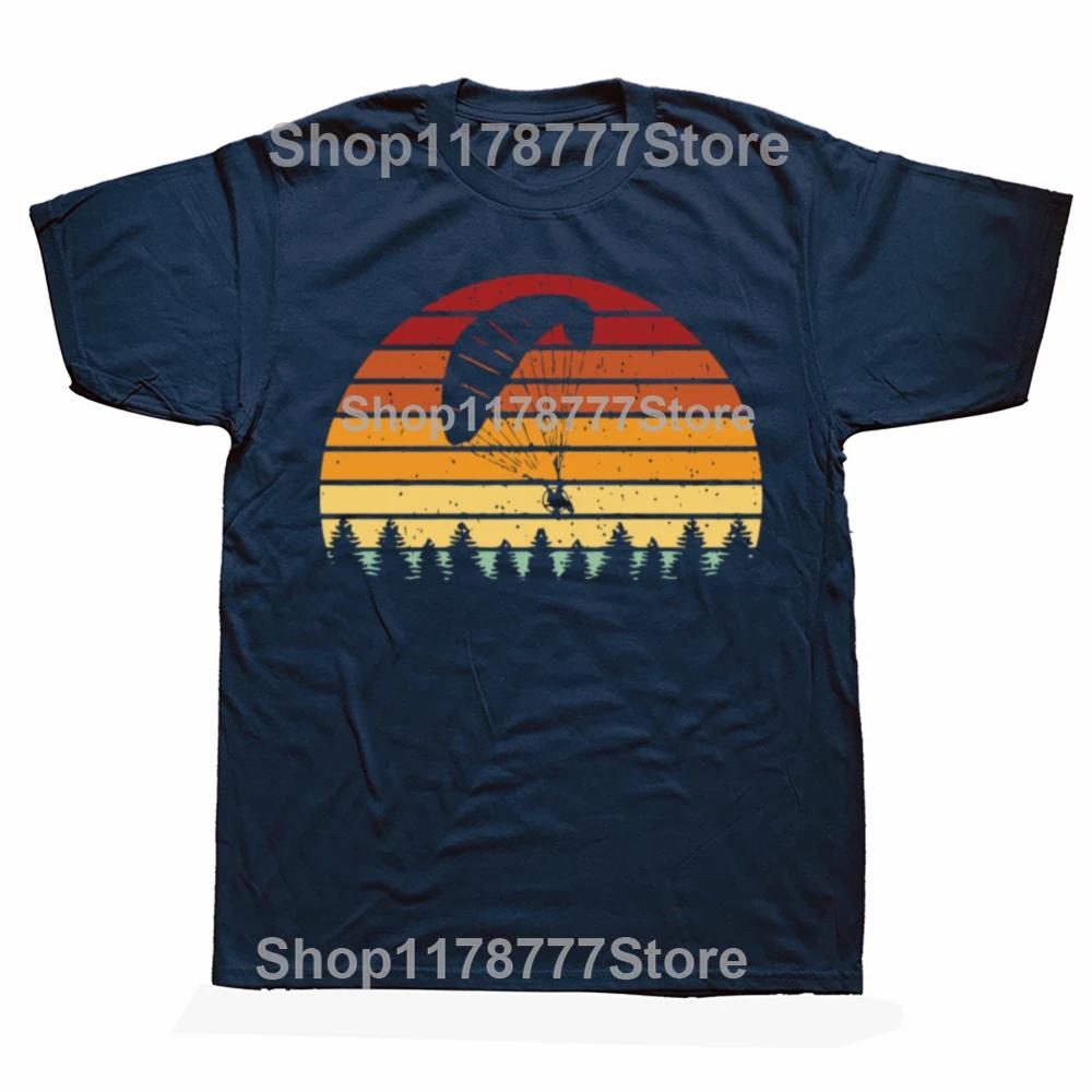 Vintage Sunset Paragliding Tshirts Men Tee Tops Cotton T Shirt Short Sleeve Gift For Paragliders Paramotor T-shirt Clothes