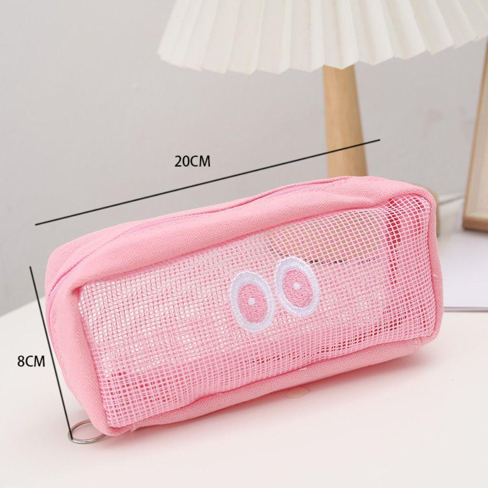 Ins Big Eyes Mesh Pencil Case Cartoon Makeup Pouch Pen Pouch  Office School Organizer