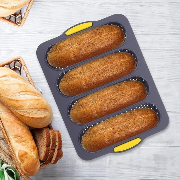 New 4 Grids Silicone Mold French Bread Baking Mold Bread Baking Tray Nonstick Cake Baguette Mold Pans Bread Baking Tools 7 Color