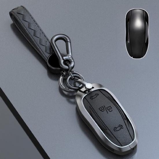 Zinc Alloy Leather Car Remote Key Fob Case Cover Bag For Tesla Model 3 Model S