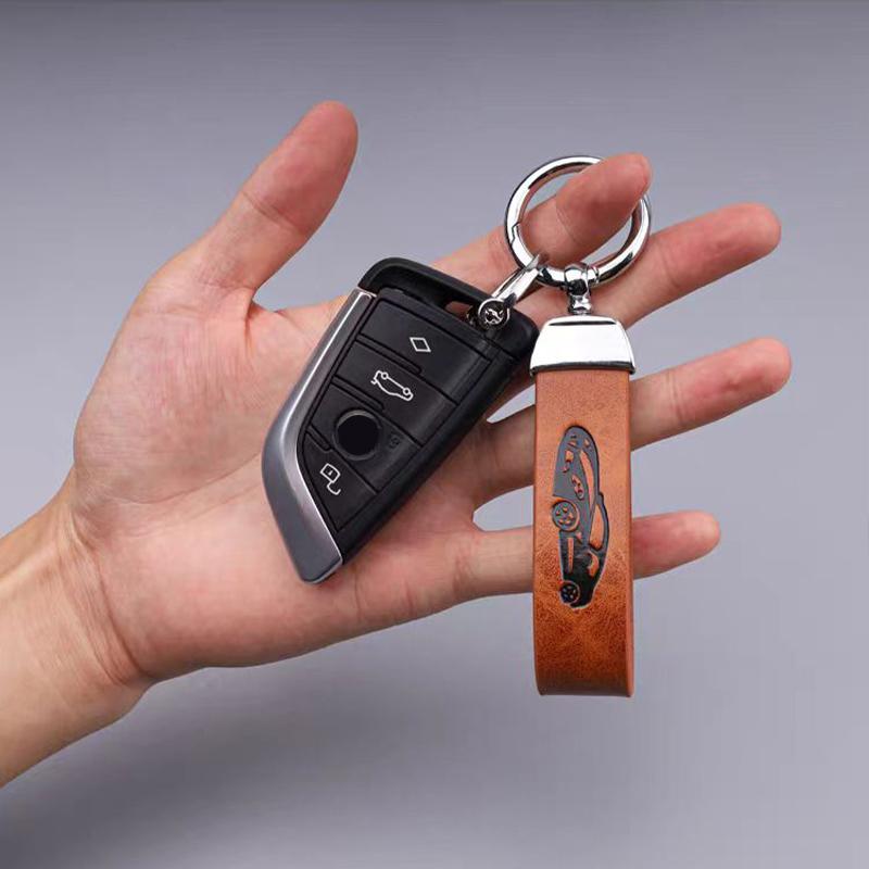 Volvo Car Vintage Leather Keychain Ring Zinc Alloy Chain Key For C30 FH500 XC40 V60 S80 T6 S90 FH16 V50 R XC60 S60 XC90 V70 V40