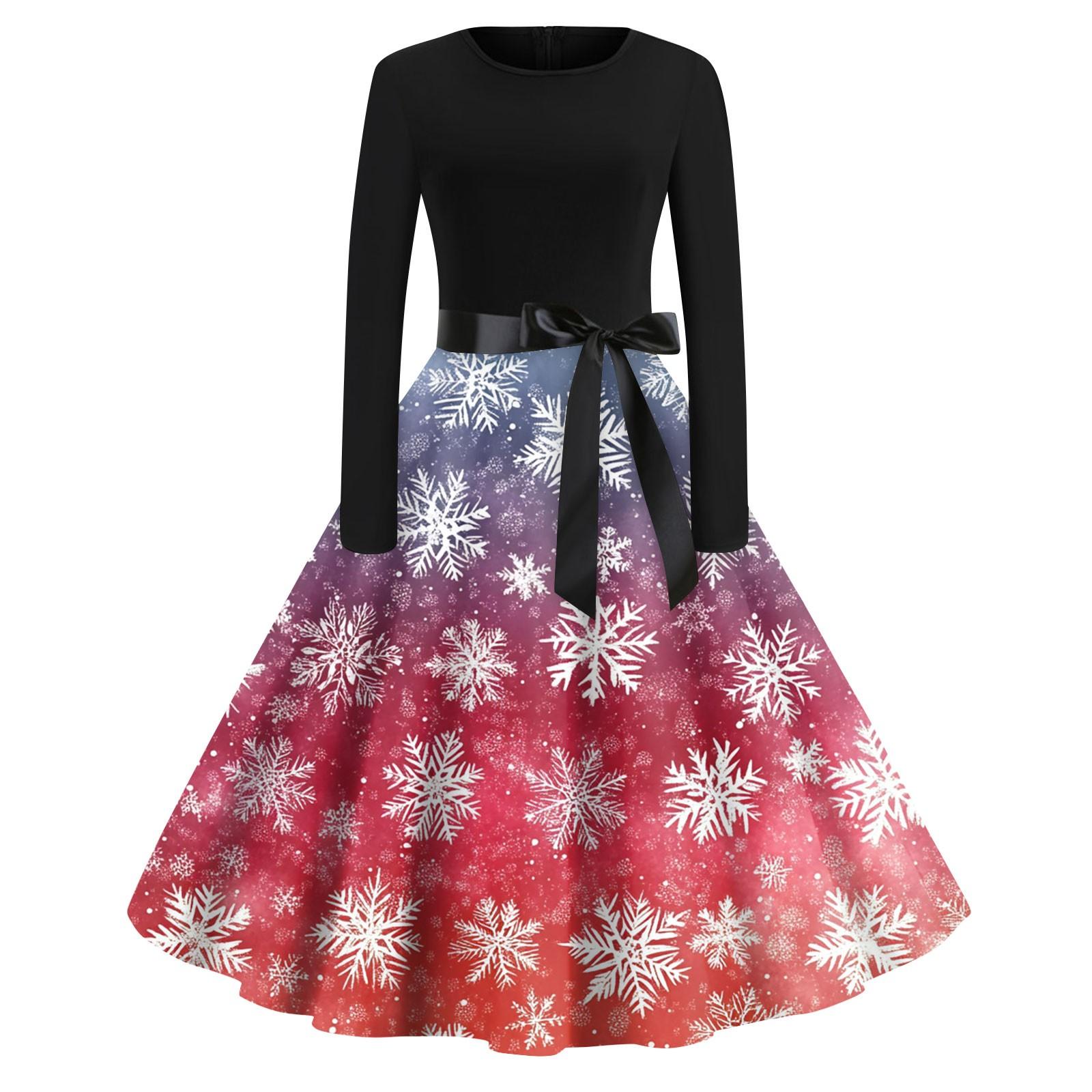 

Женская мода с круглым вырезом, повседневные тонкие рождественские платья с длинным рукавом и принтом S