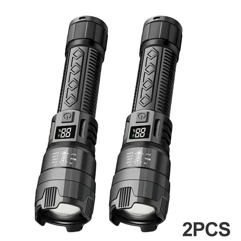High Power Led Flashlight USB Rechargeable Torch with Display Zoomable Light with Battery Camping Hiking Lantern Emergency Lamp