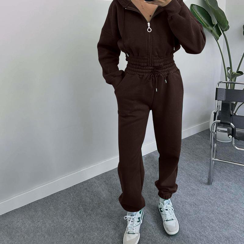 Two Pieces Tracksuits for Women Short Zipper up Hoodies Sweatshirts Coats and Drawstring Waist Sweatpants Casual Sport Clothing