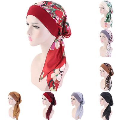 Women Cancer Hat Chemo Pirate Cap Muslim Hair Loss Head Scarf Turban Head Wrap Printed Silk-Like Full Turban Hat