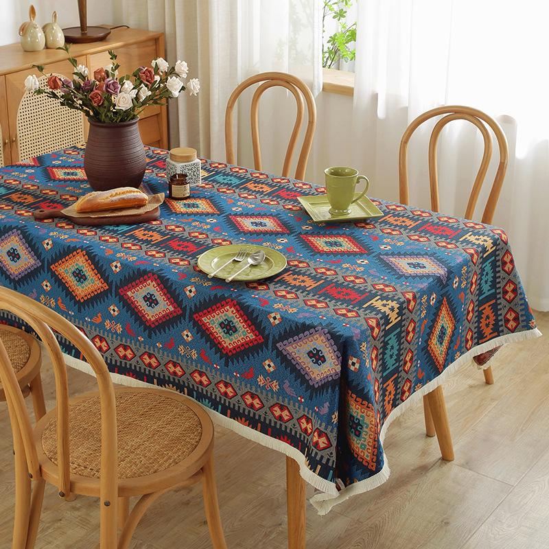 Thick Cotton Linen Tablecloth American Retro Bohemian Ethnic Geometric Jacquard Dining Table Cover