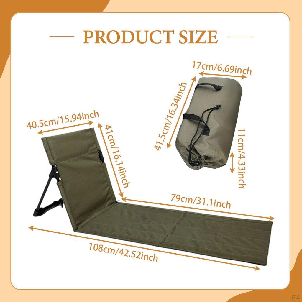 Beach Chair Lounge Mat with Back Support And Carrying Bag for Travel Relaxation