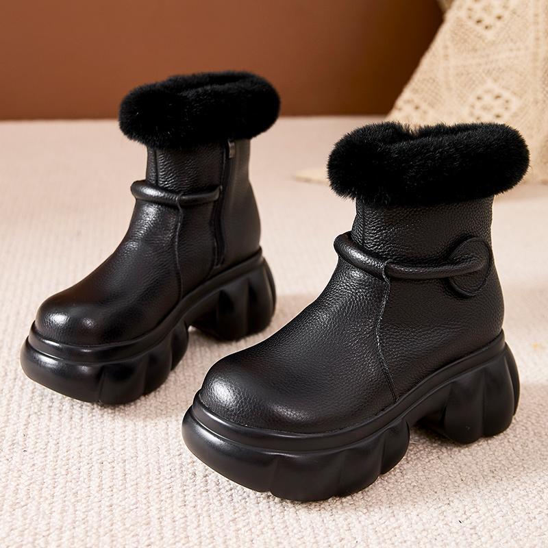 Fashion GKTINOO 2024 Winter Rabbit Fur Warm Women's Boots Comfortable Thick Soled Women Flat Platform Shoes Casual Short Boots