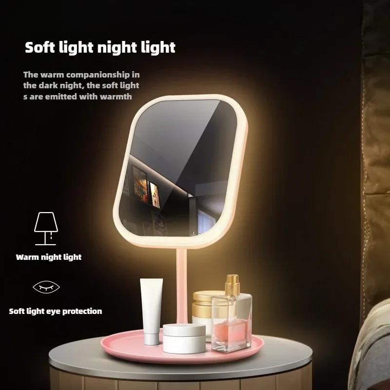 Led Vanity Mirror Intelligent Adjustable Monochrom/3color Light Vanity Mirror Desktop Fill Light Mirror One Touch Charging Model
