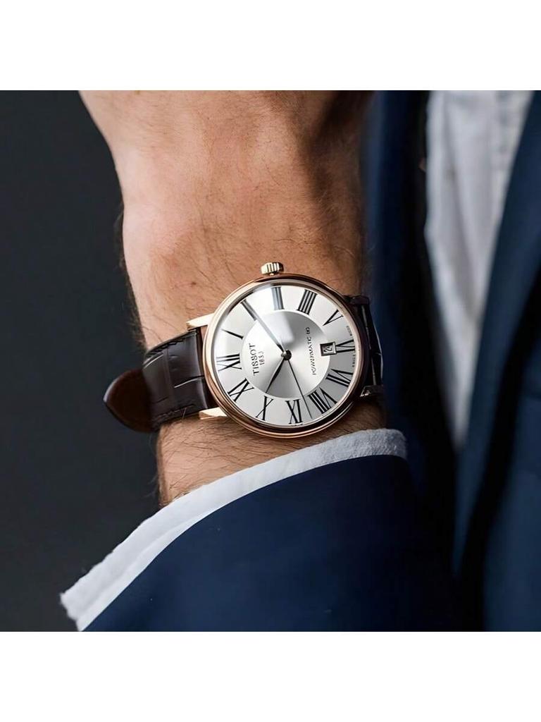 Men's automatic mechanical watch, black round dial, Swiss-made, stylish minimalist men's accessory, men's wristwatch, T122.407.36.033.00