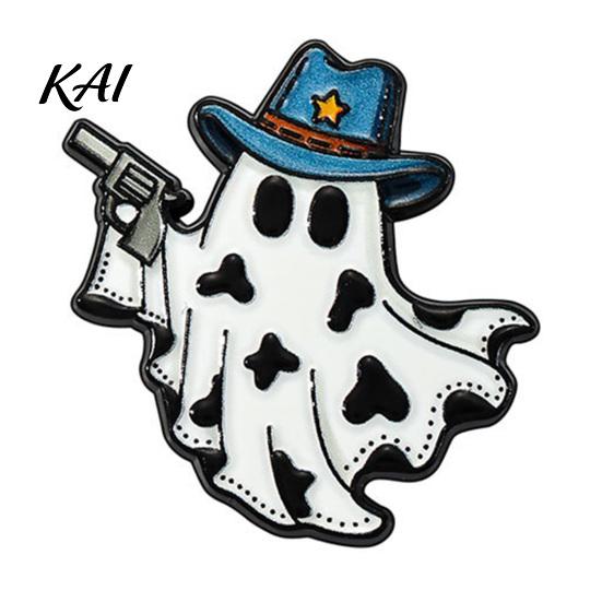 Durable Zinc Alloy Pin Halloween Cartoon Ghost Enamel Brooch, Spooky Metal Lapel Pin, Jacket Sweater Cardigan Coat Suit Scarf Decor, Men Women