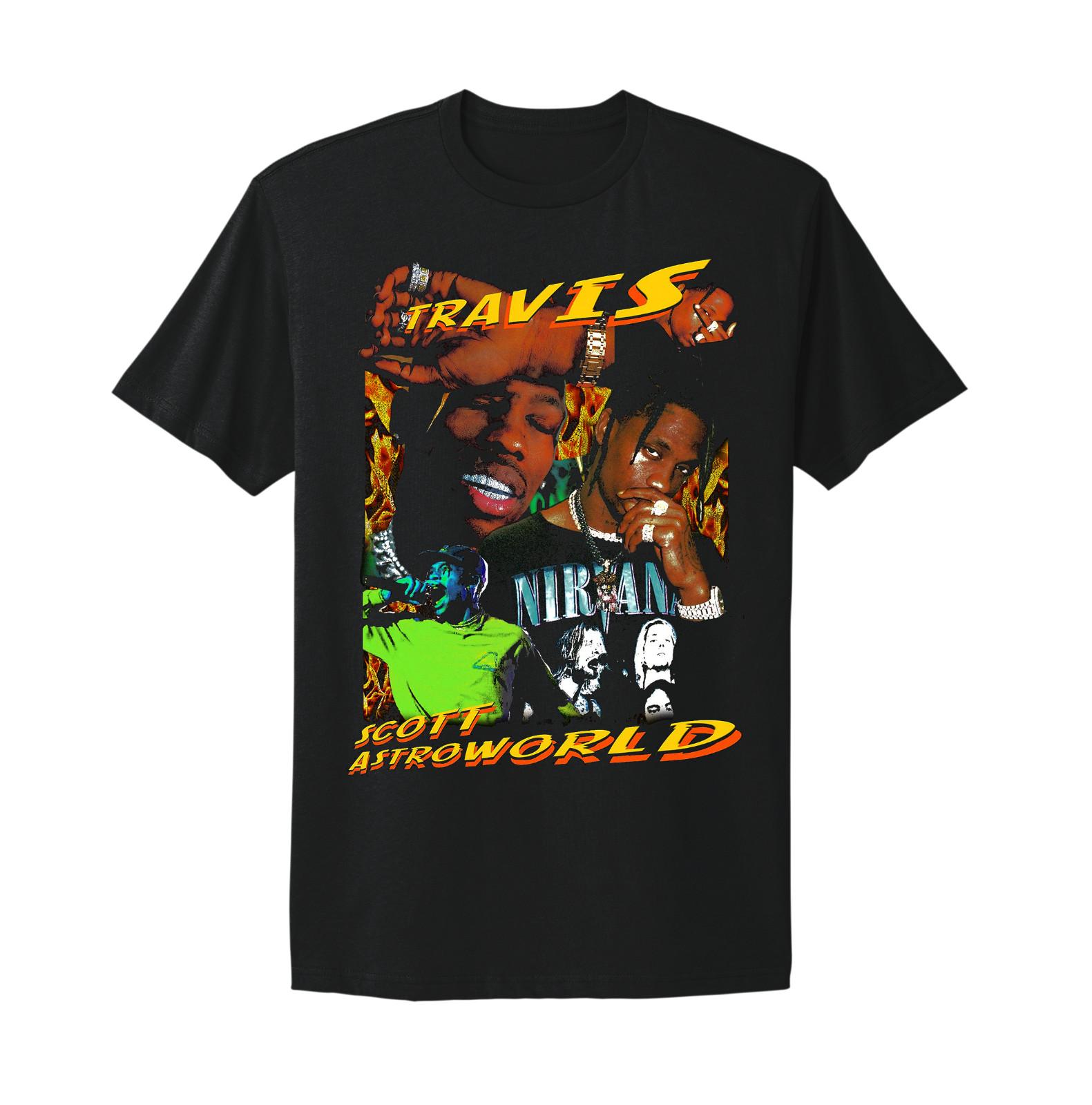 Travis Scott Astroworld Vintage HipHop Bootleg Style Black T-shirt XXXL