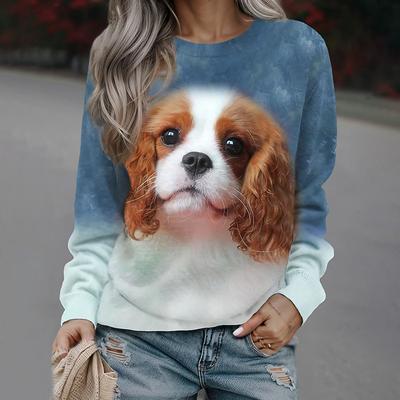 Nuova Felpa con Cappuccio a Maniche Lunghe da Donna con Stampa Motivo Cucciolo 3D Girocollo Invernale e Autunnale Streetwear Top Abbigliamento Donna