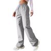Damen Cargohose mit elastischem Bund, weites Bein, einfarbige Hose, lässige Jogginghose mit seitlicher Klappentasche