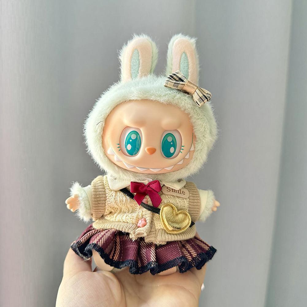 Kawaii Kleiderset für Labubu 17cm Plüschpuppen Outfit Zubehör Plüschpuppen Kleidung Herzschlag Macaron Partypuppen Kleidung Set