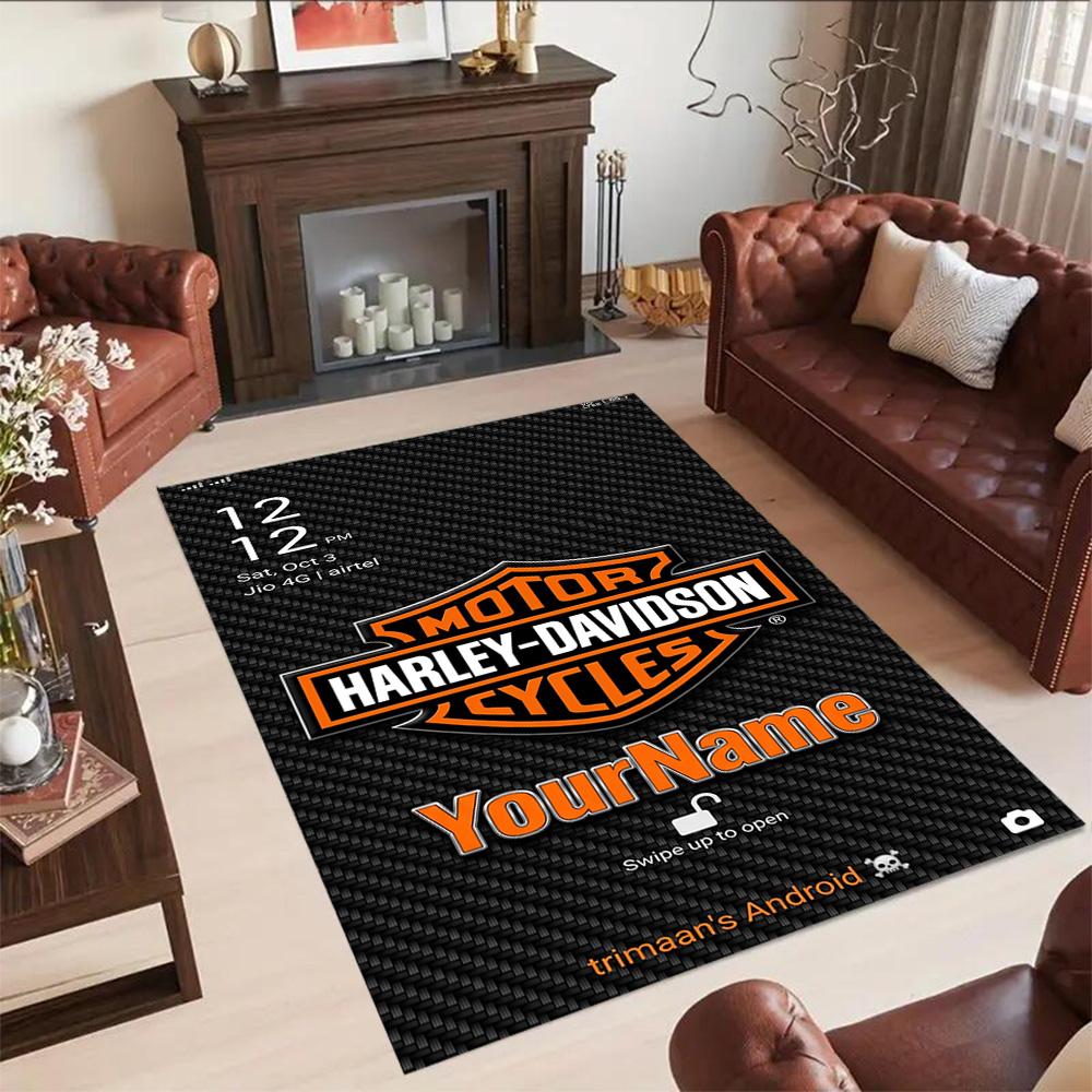 Harley-davidson Motorcycles Customize Your Name Floor Rug Office Rug Perfect for Outdoor Living Rooms Game Room Balcony Anti-slip Rug Decorate Offices