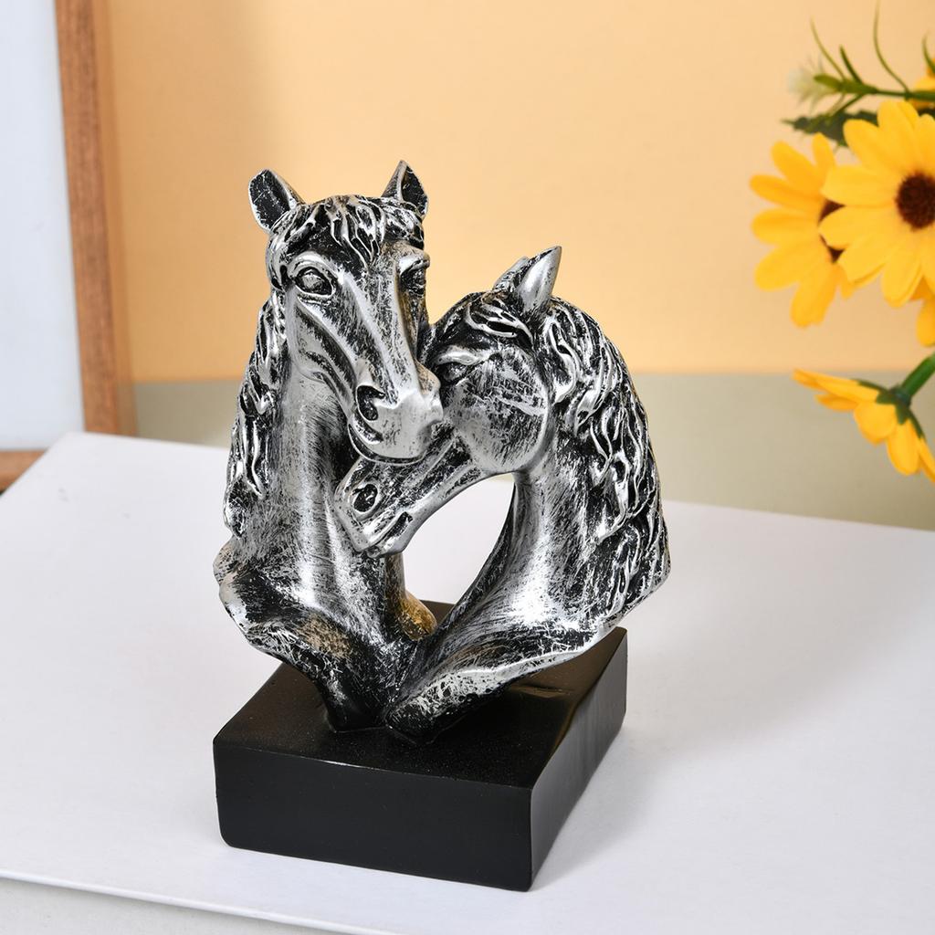 Couples Horse Figurines Horses Head Statue Paperweight Animal Sculptures Ornament for Home Office Desktop Decorations