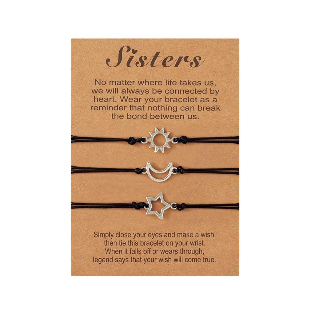 3pcs Star Moon Sun Friendship Bracelets Fashion Matching Bracelets Woven Rope Sister Bracelets for Women Teen Girls